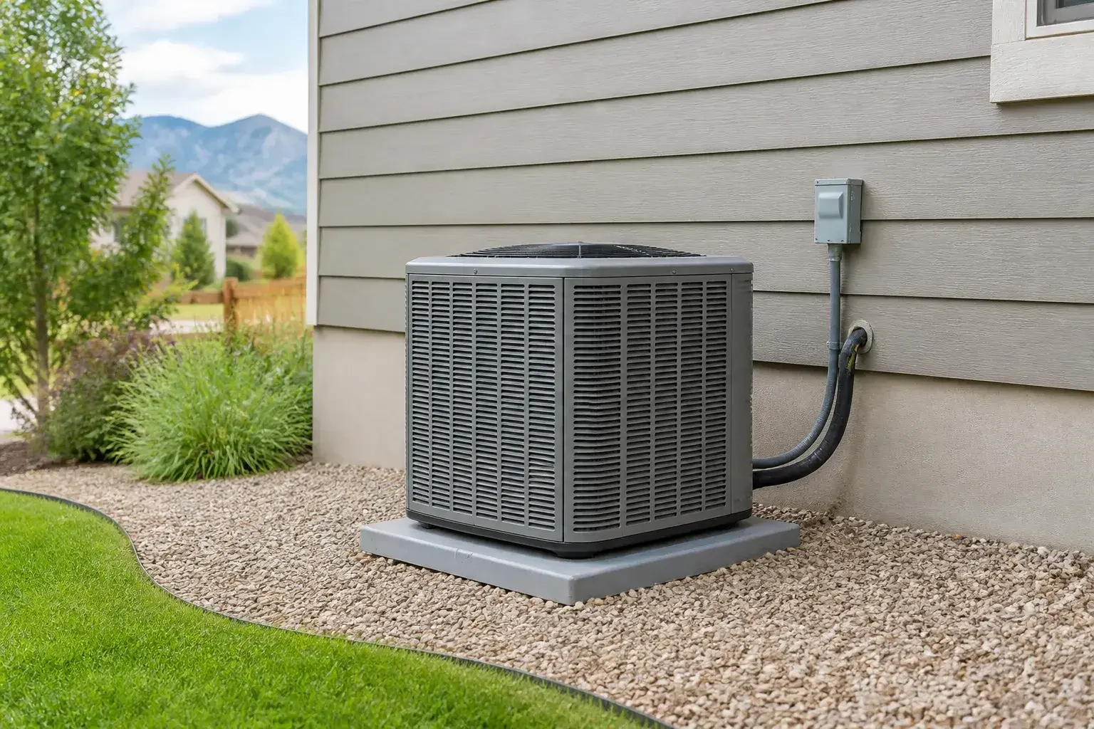 Completed outdoor AC installation beside a home.